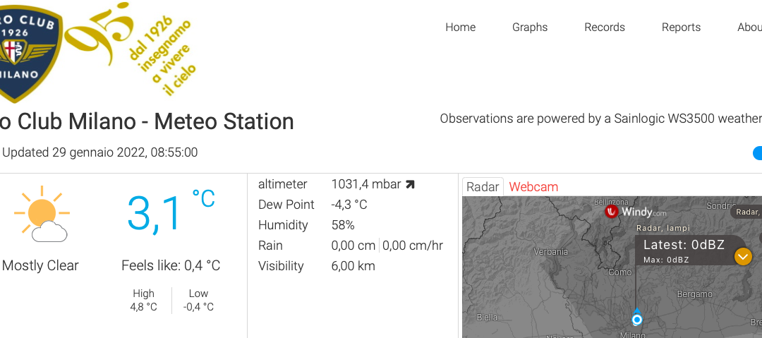 Una stazione meteo per l’AeCM: i dati online aggiornati ogni 5 minuti